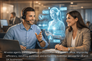 Learn how AI voice agents are transforming customer service and operations in the US and UK by managing rising workloads, improving efficiency, and supporting human teams at scale.